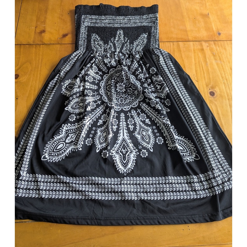 Venus Strapless Smocked Tube Dress Black‎ White Medallion Paisley Mini Mens 8
